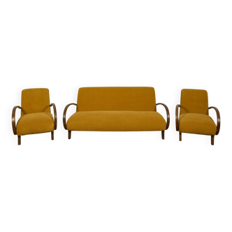 Canapé et deux fauteuils Art Déco, Pologne, années 1930, lot de 3