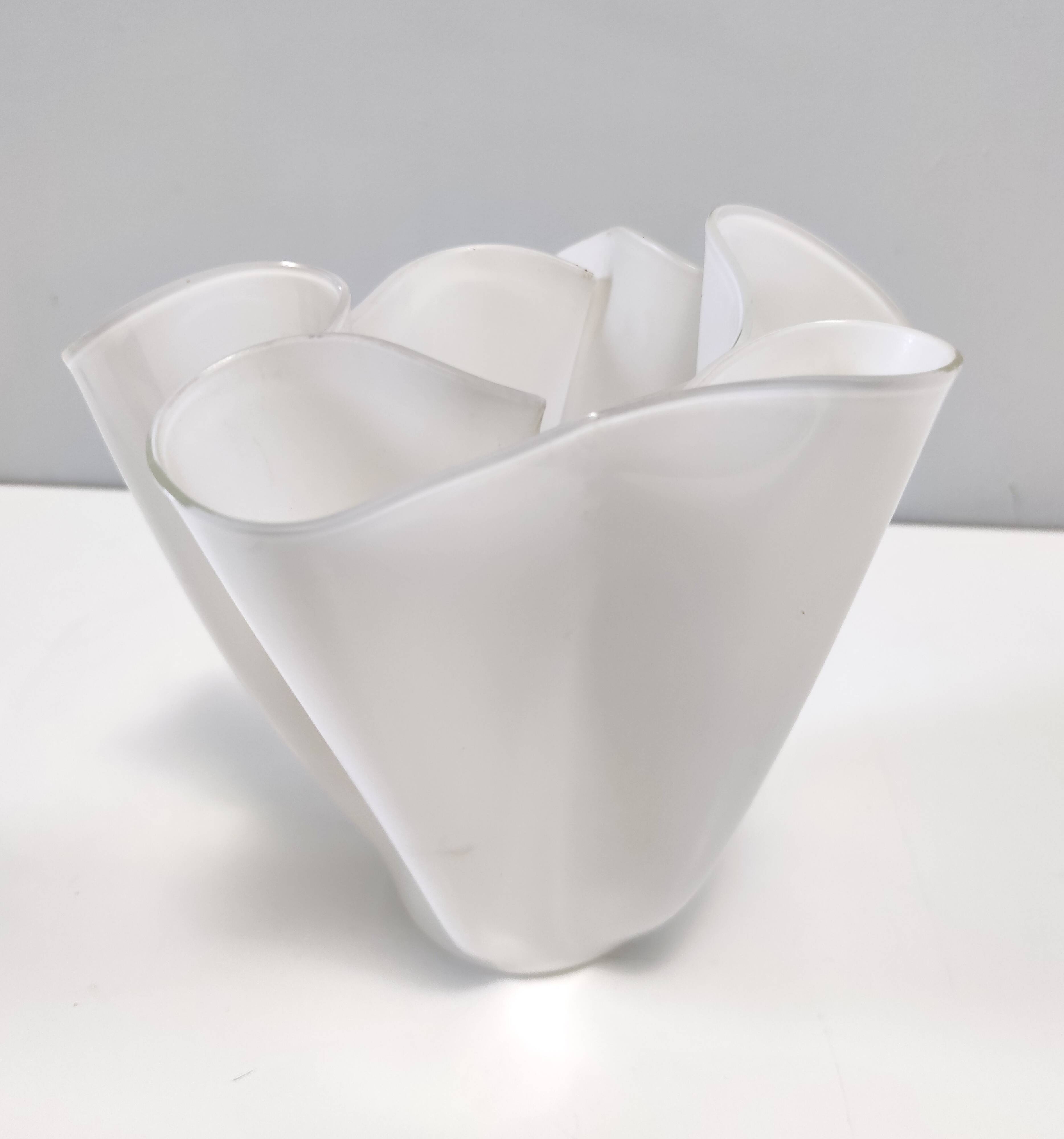 White Glass Vase "Fazzoletto" by Giorgio Berlini, Italy