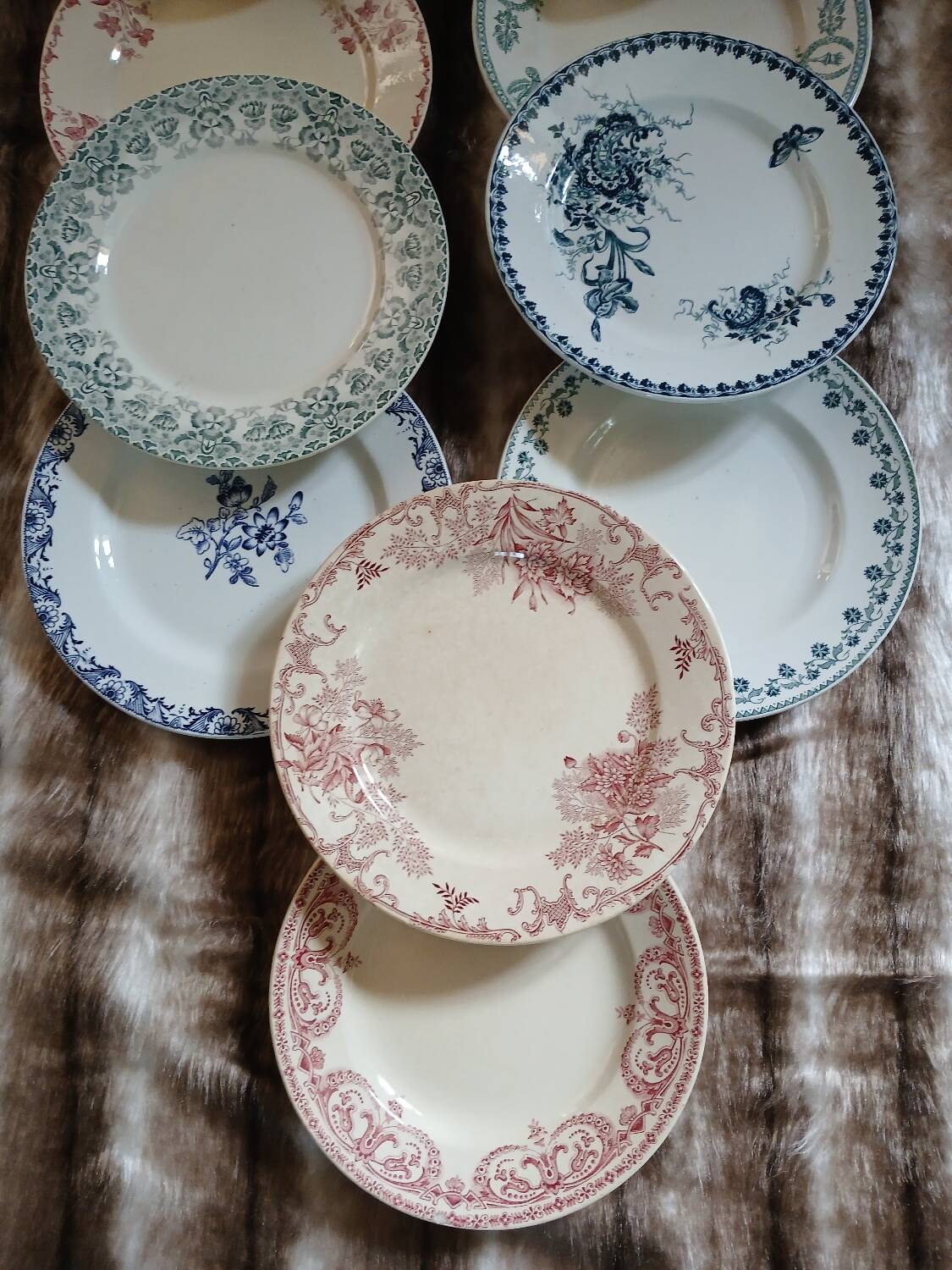 12 antique flat plates in ironstone
