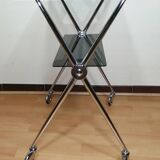 Chrome glass dessert trolley with double trays 1970