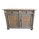 2-door sideboard in light gray wood and cane