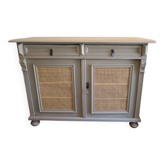 2-door light gray cane sideboard