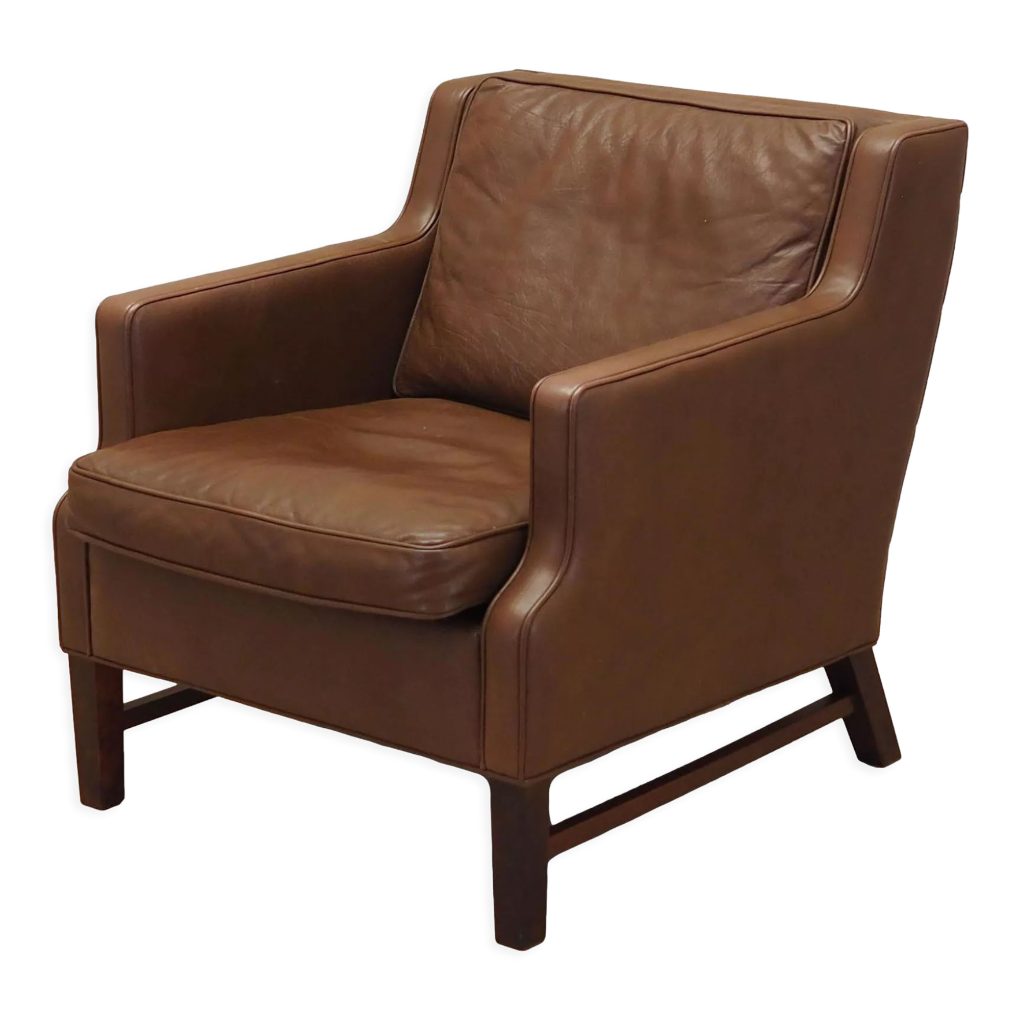 Fauteuil en cuir marron, design danois, années 1960, production: Danemark