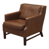 Fauteuil en cuir marron, design danois, années 1960, production: Danemark