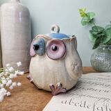 Terracotta owl-shaped teapot by vintage Ibuki Japan