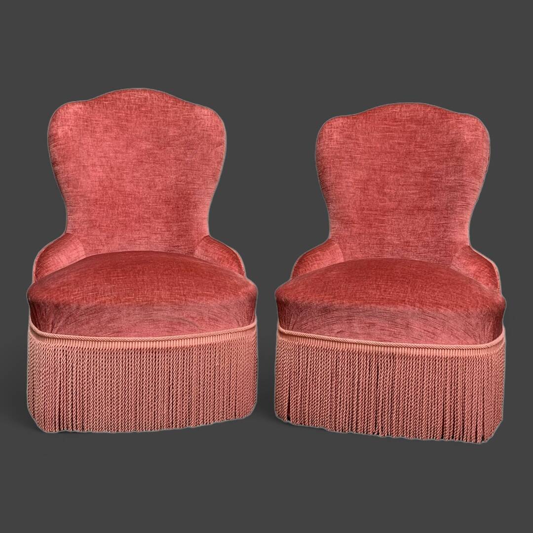 Pair of vintage pink velvet toad armchairs 1960