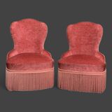 Pair of vintage pink velvet toad armchairs 1960