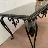 Table basse en fer forgé et marbre XX siècle
