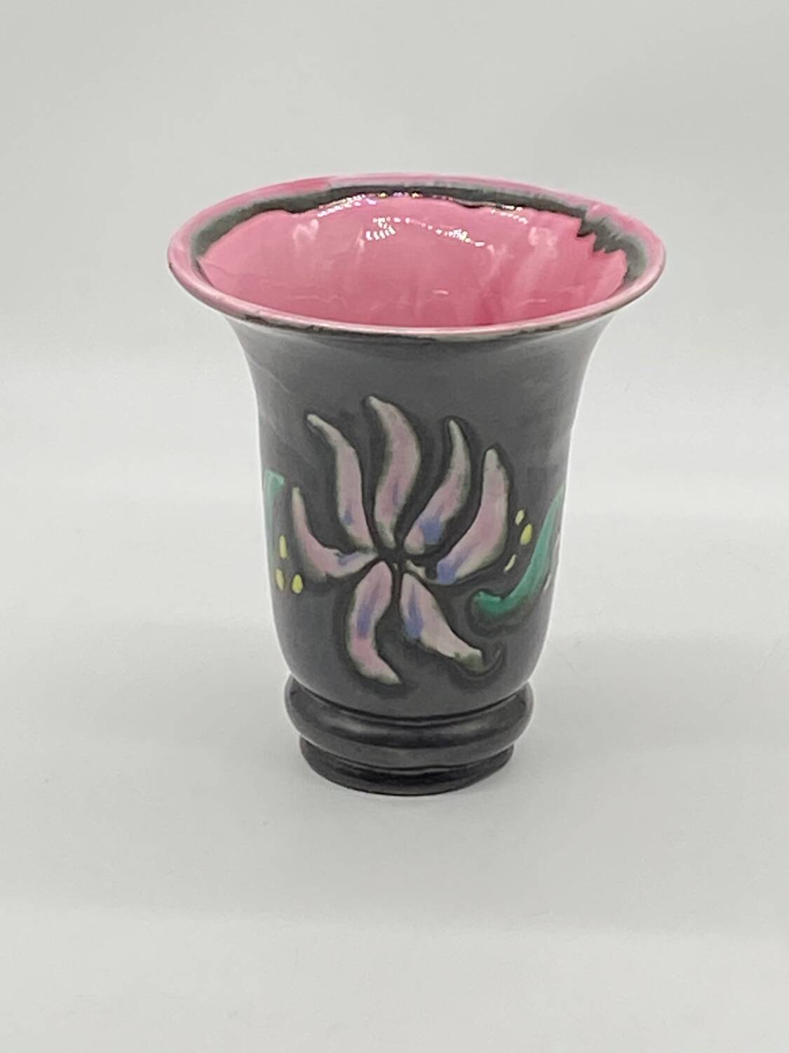 Enamelled ceramic vase, signed, Vallauris, vintage, 1970's