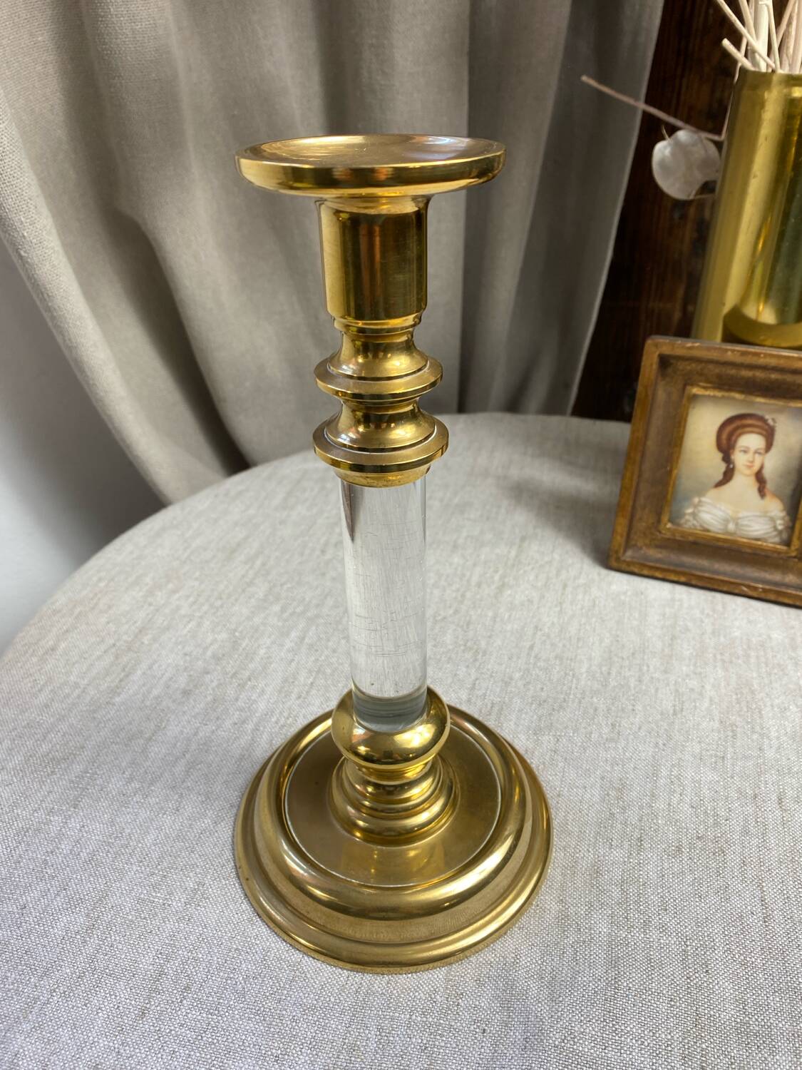 Brass and Lucite Candle Holder