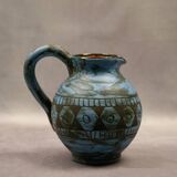 Blue ceramic pitcher with frieze by Jérôme Massier – Vallauris
