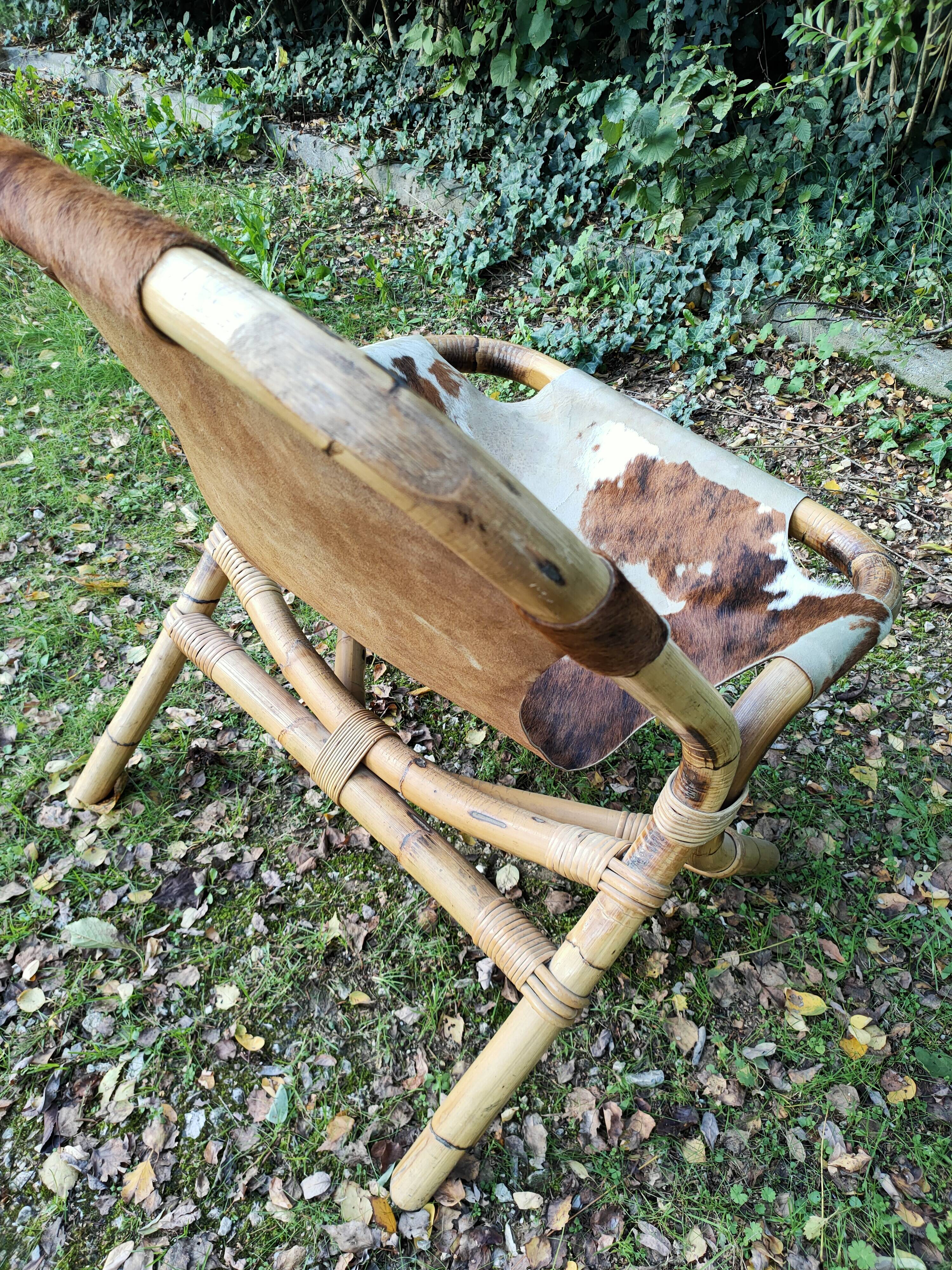 Fauteuil en peau et bambou