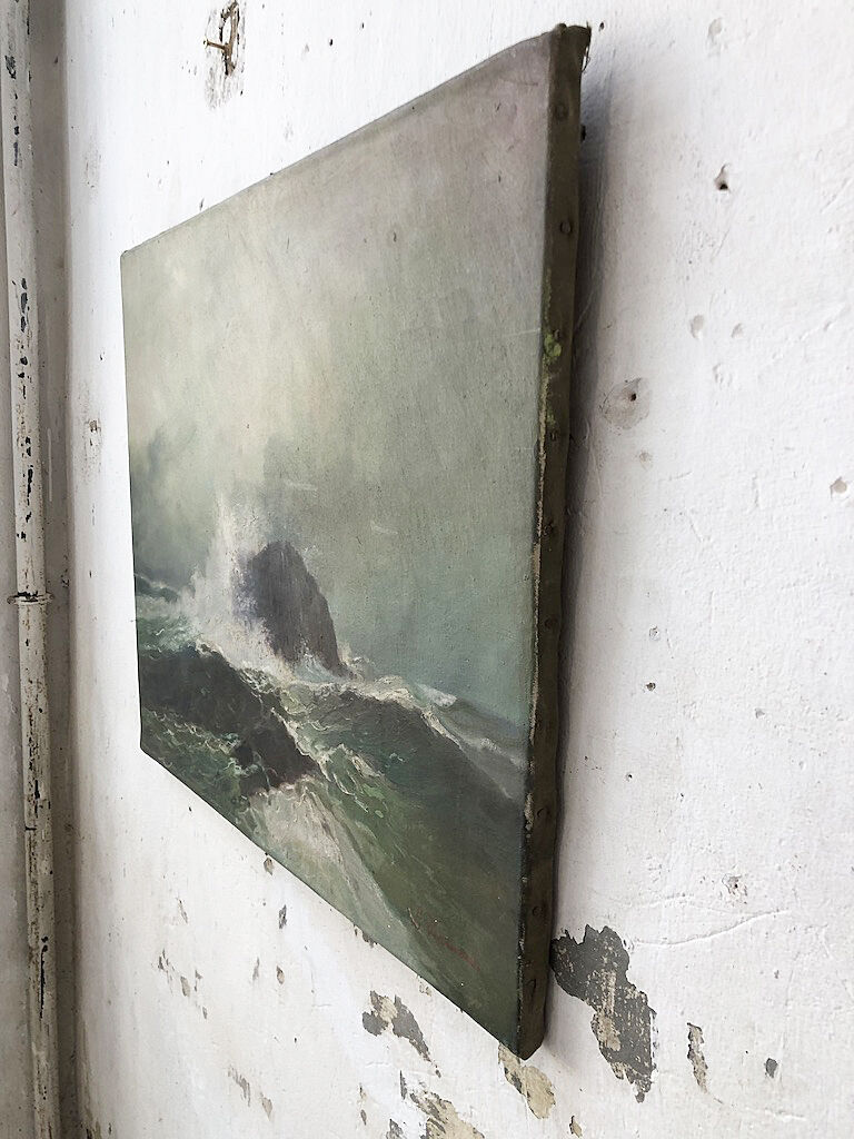Oil painting raging sea L.Vermont 19th