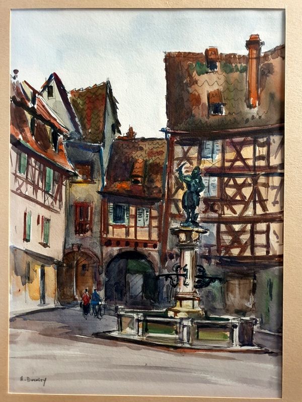 André Duculty (1912-1990), watercolor on paper "Place de l'ancienne douane, à Colmar" Signed