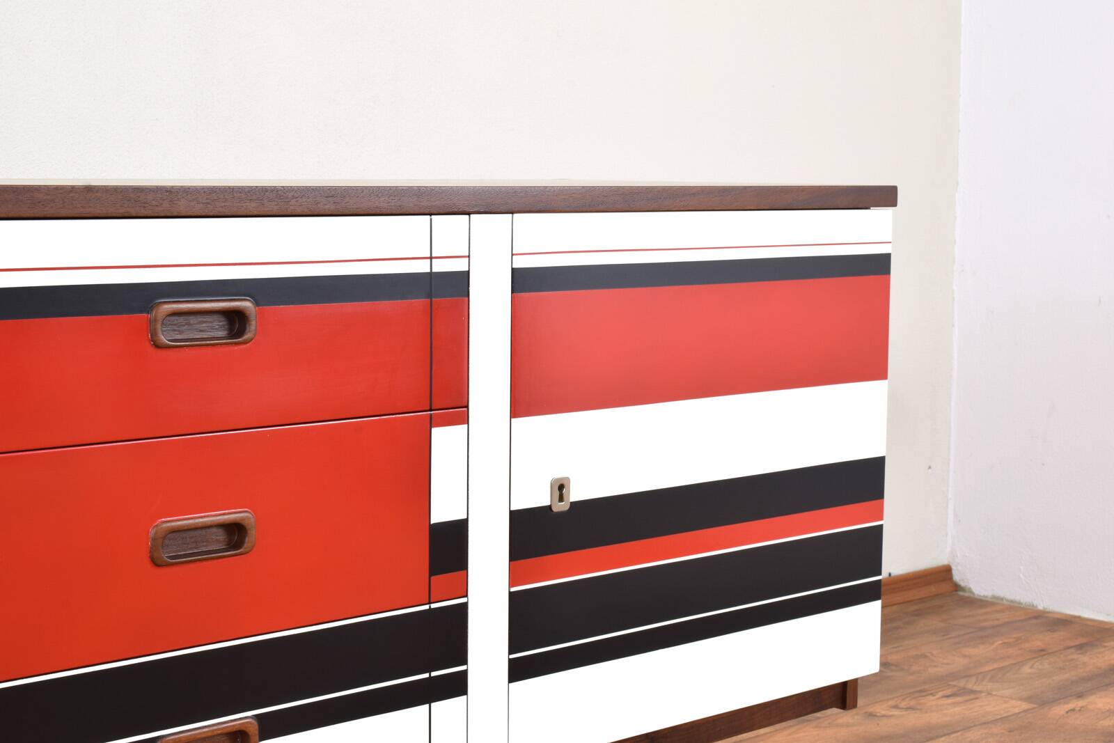 Mid-Century Walnut Sideboard with Hand-Painted Pattern, 1960s.