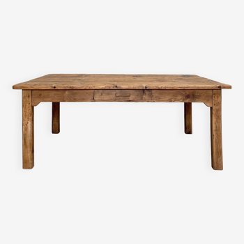 Vintage farm table with straight legs.