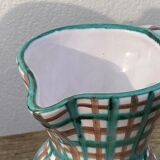 Robert Picault pitcher in green ceramic Vallauris checkered 1960