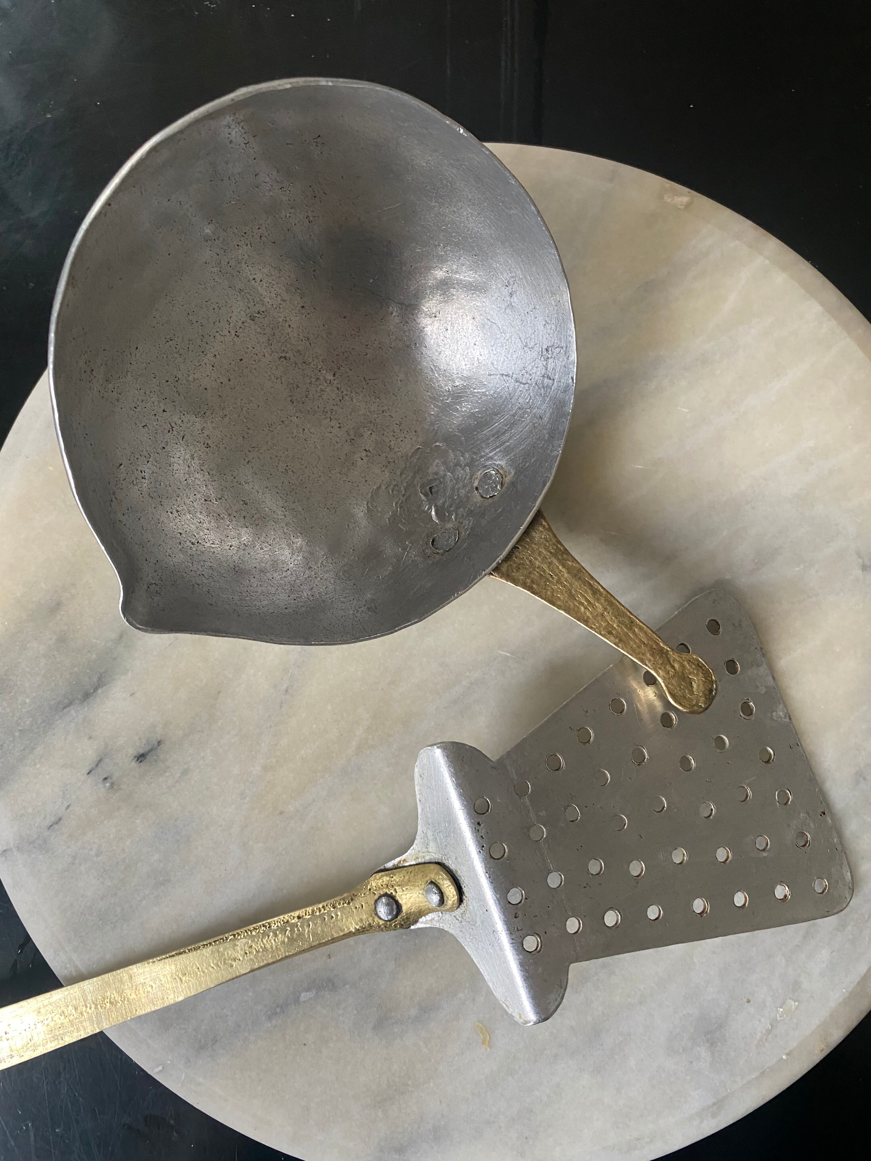 Large and rare Sicilian spoon in aluminum and brass