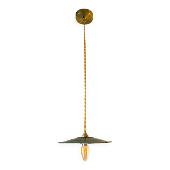Vintage industrial pendant light in green enamelled sheet metal