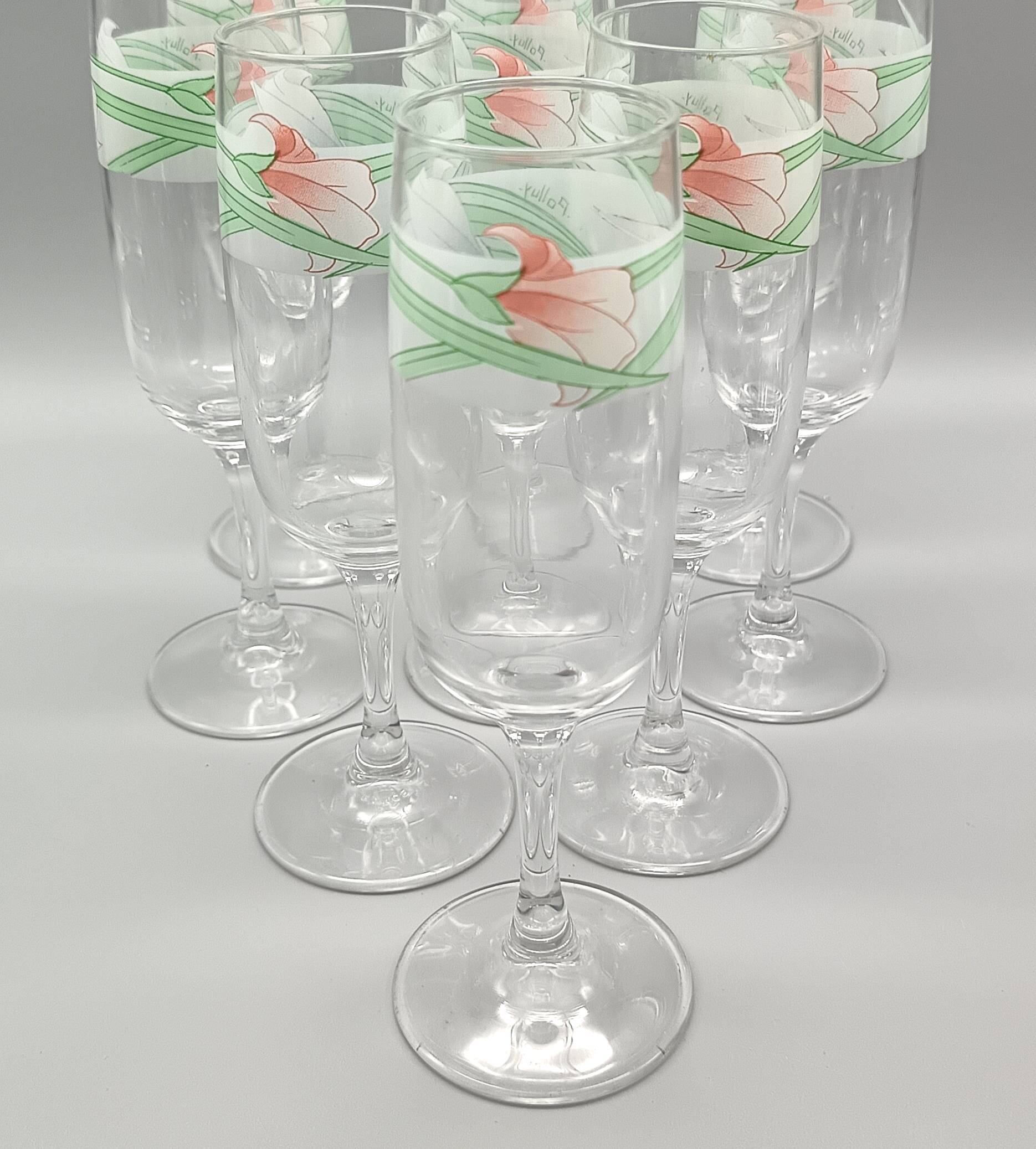 11 luminarc champagne flutes with vintage palluy motif