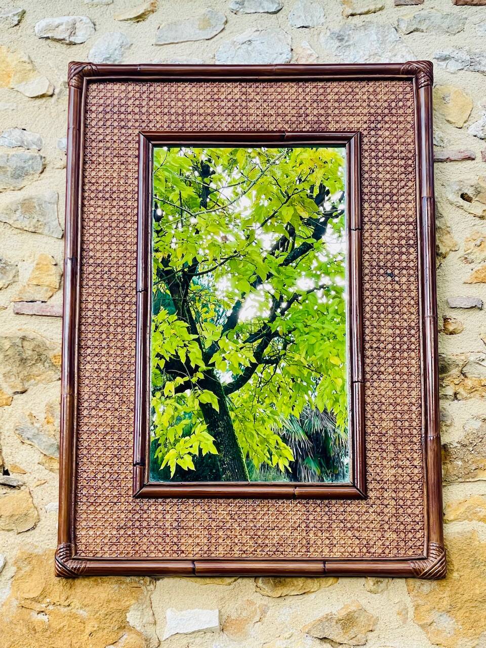 Vintage mirror, bamboo, caning and rattan, circa 1960s