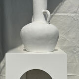 Handcrafted terracotta vase painted white with double handles h:40 d:30