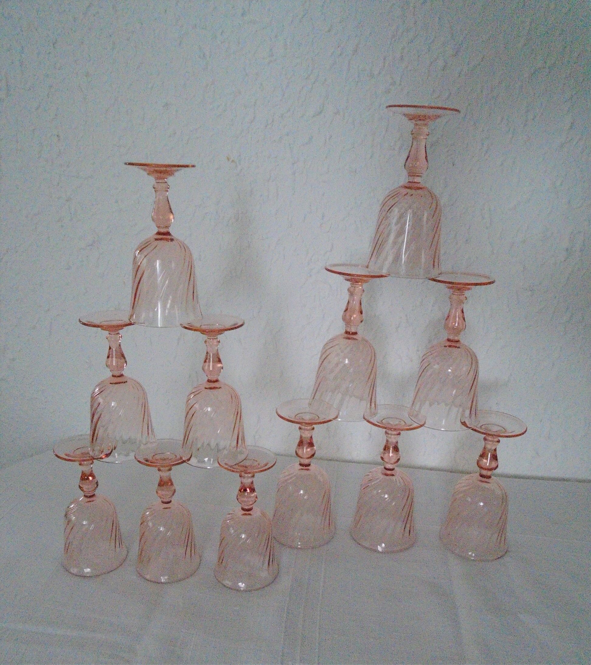 12 rose pink rosaline glasses France - 6 H 14.5 cm - 6 H 12.5 cm