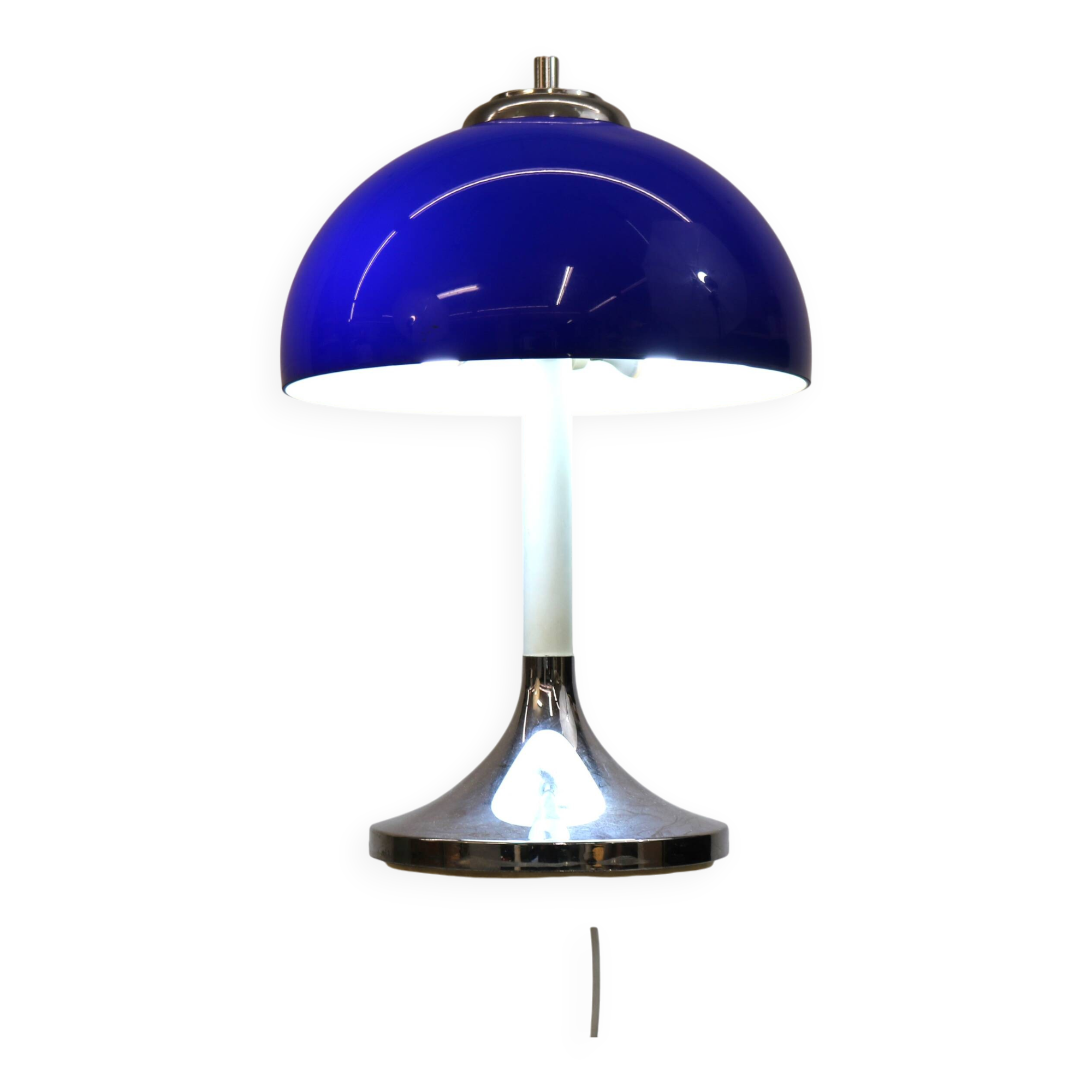 Vintage blue acrylic and chrome mushroom table lamp - Germany Space Age