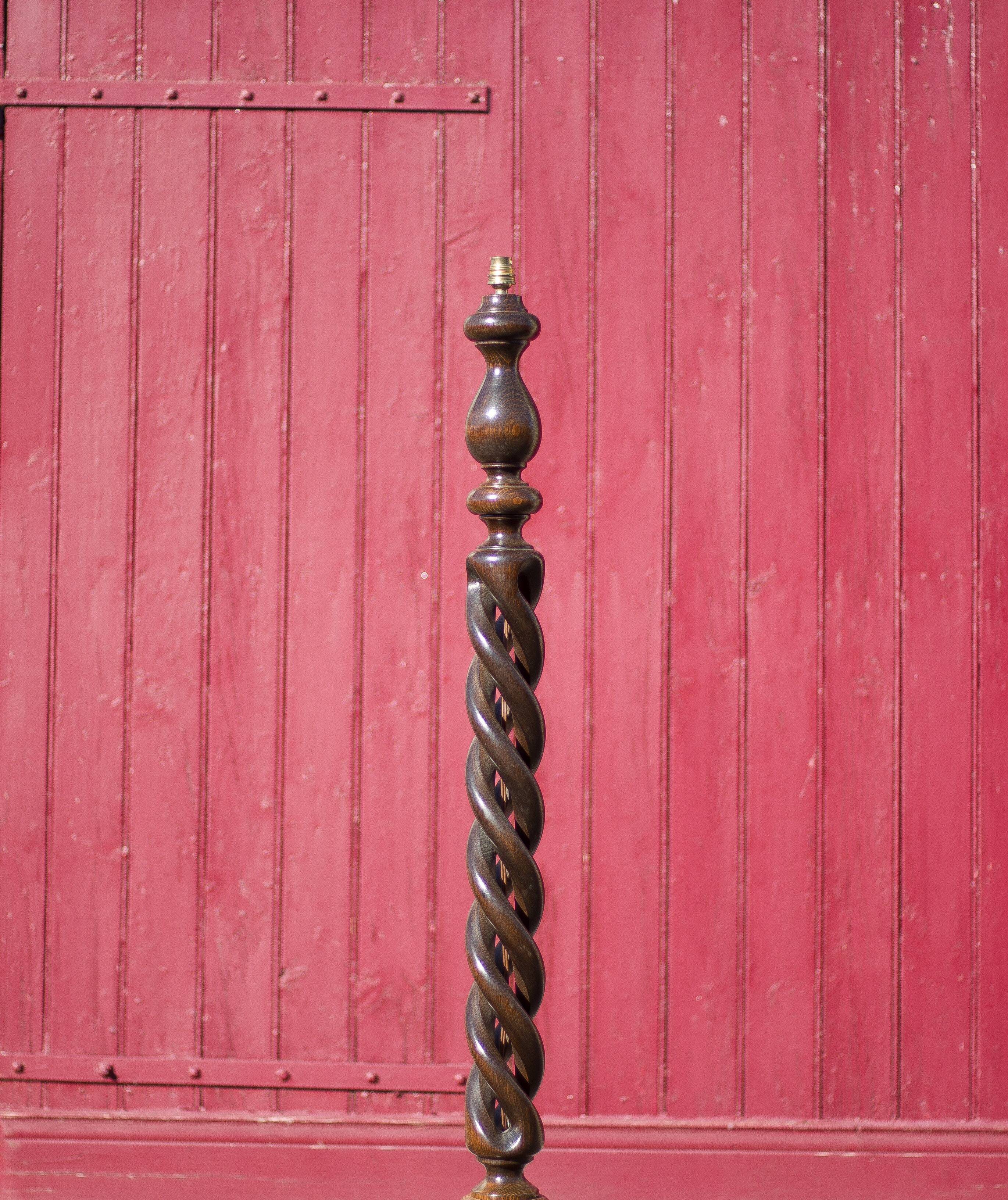 Wooden floor lamp, turned wooden floor lamp, large vintage wooden lamp base