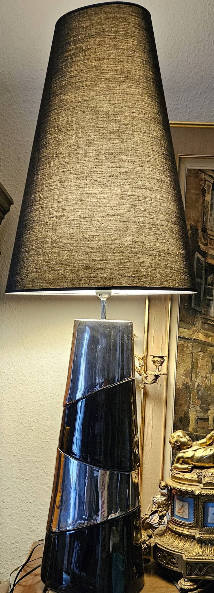 Grande lampe en céramique argent et noir vintage 120cm