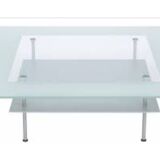 Coffee table in frosted glass and chrome metal