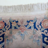 Chinese fringe rug with floral pattern on blue and beige background 63x143cm