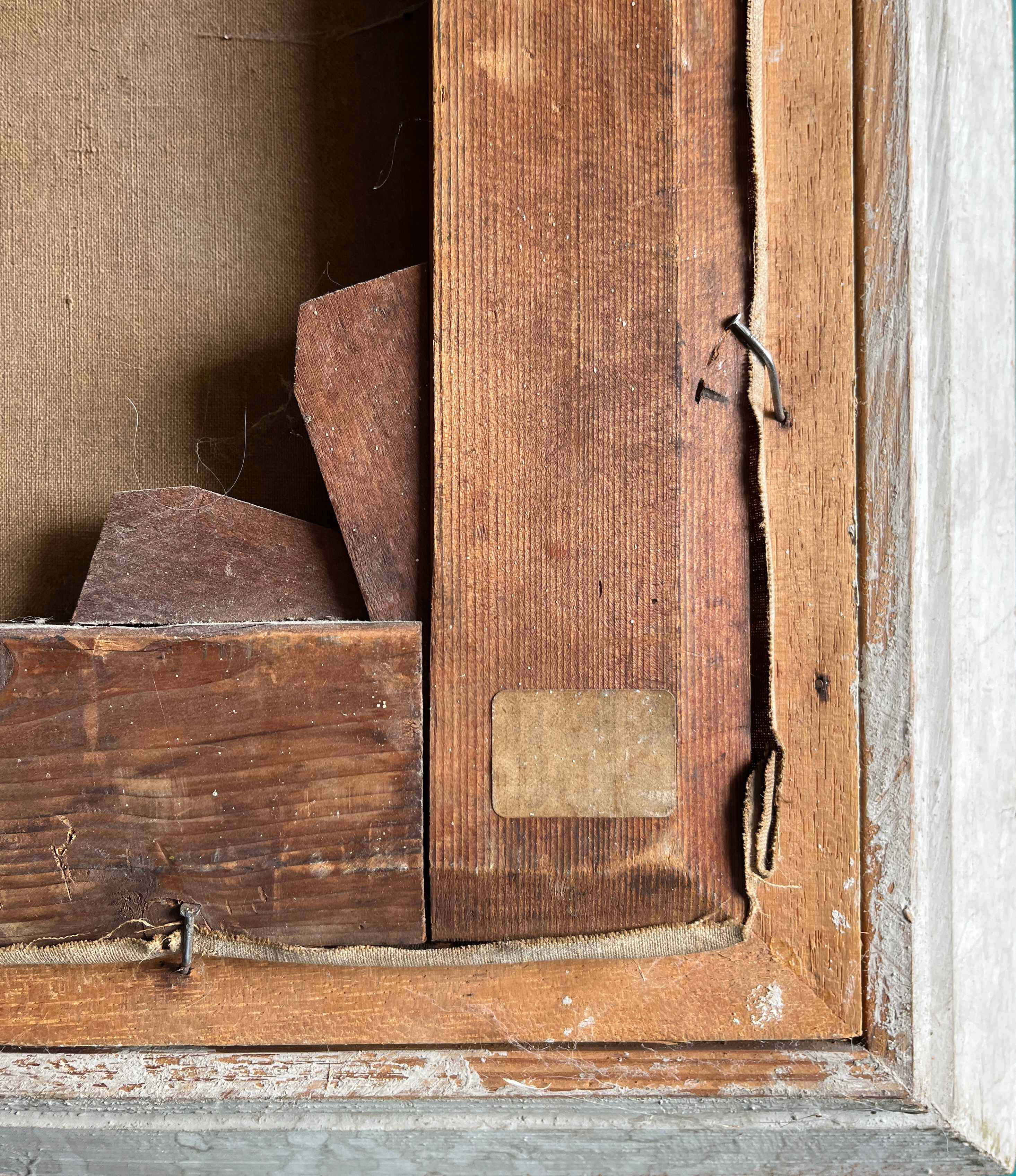 Hst painting "forest with cabin" lumberjack forestry early 20th century