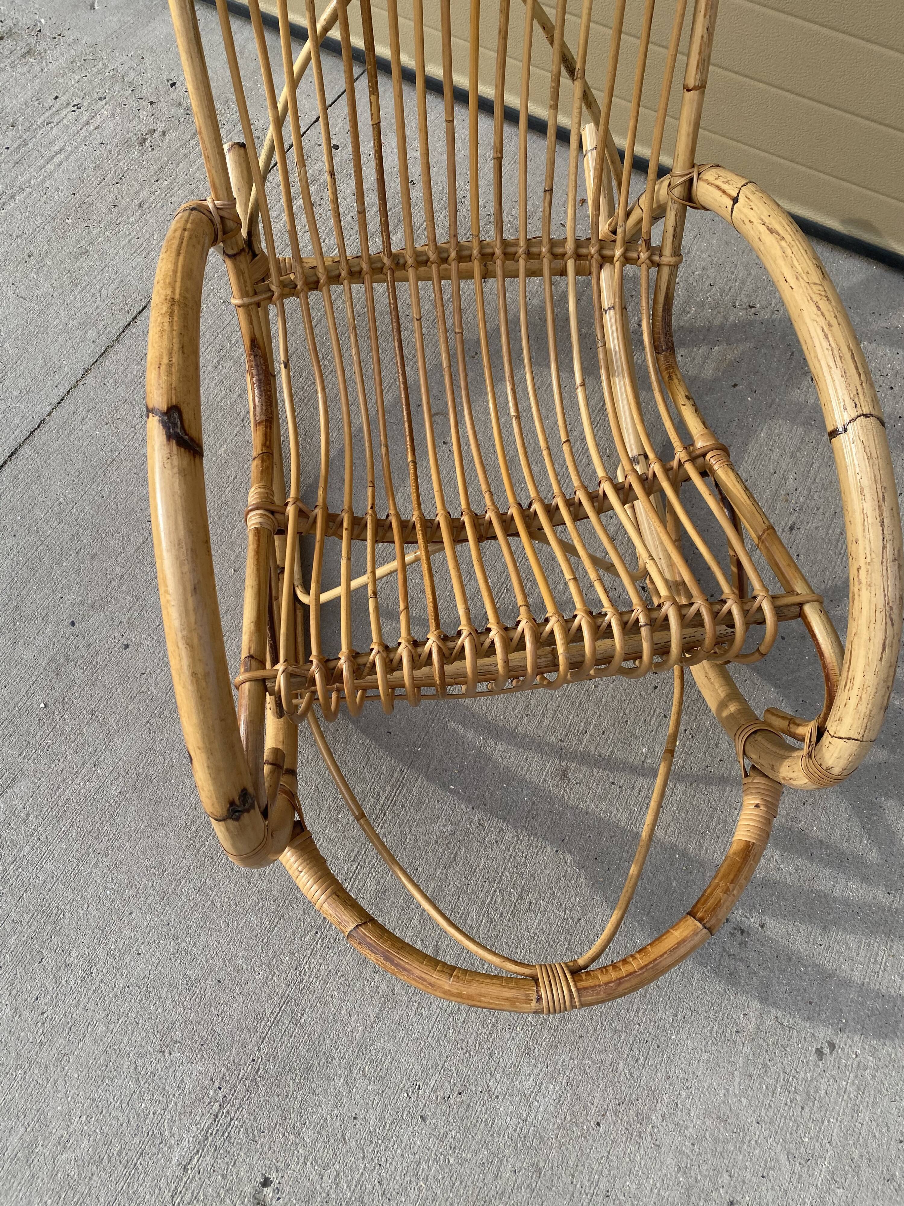Rocking-chair in rattan circa 1960