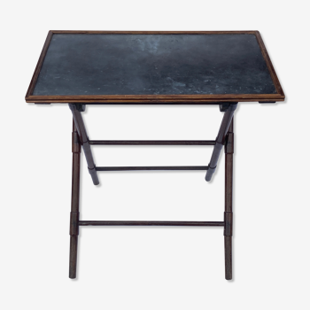 Faux bamboo foldable campaign table, zinc top. France 1930s