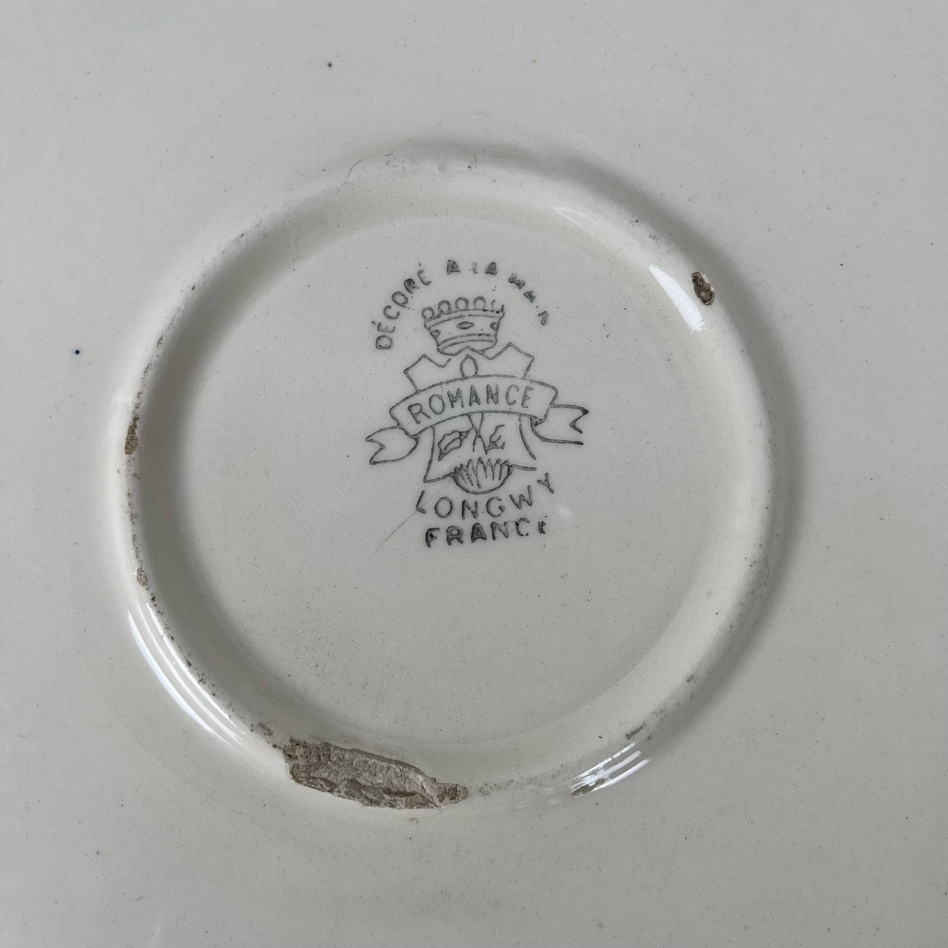 Longwy cake dish, "Romance" model, early 20th century.