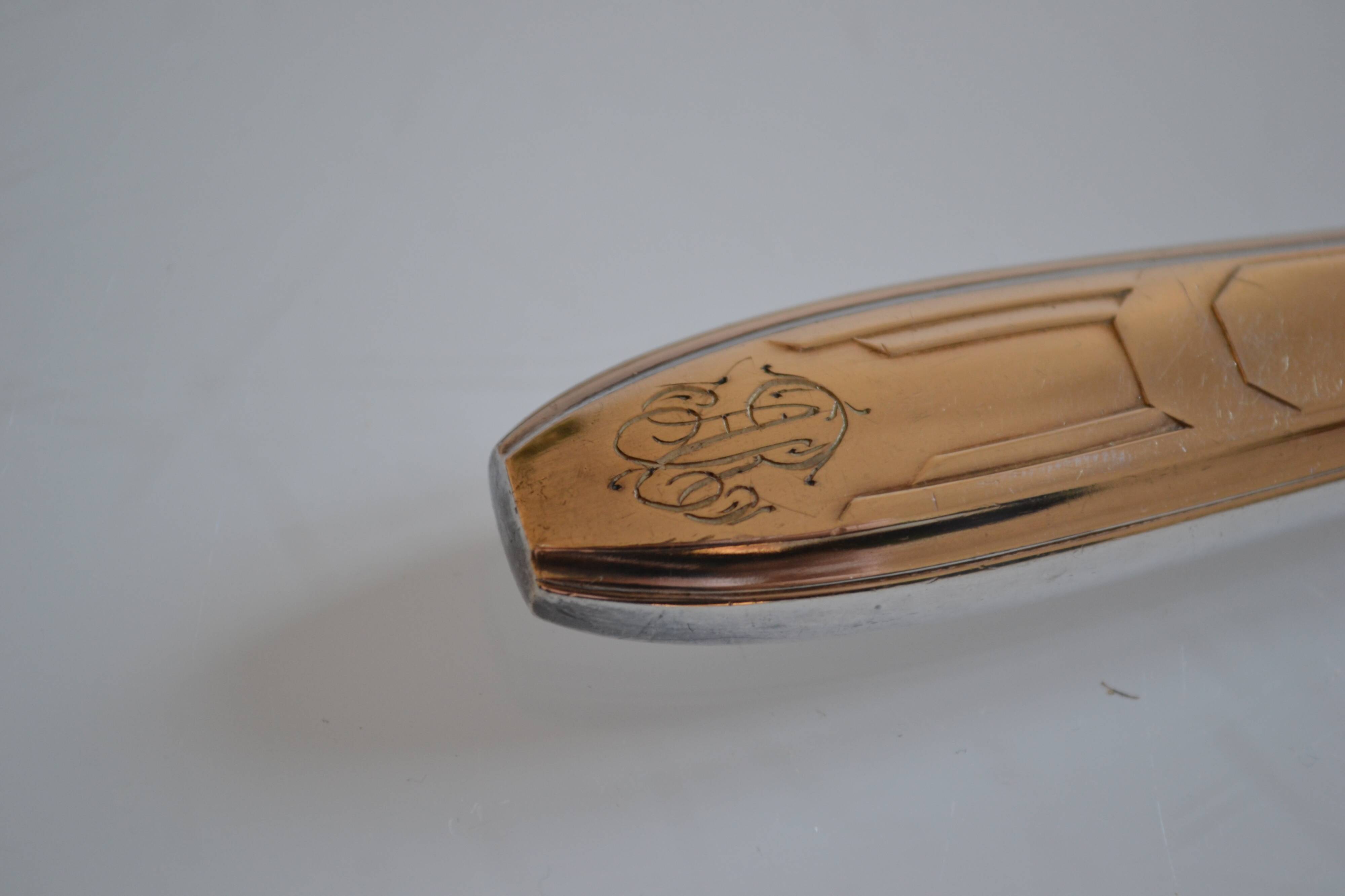 12 art deco silver metal dessert or cheese knives 20.5 cm AR monogram