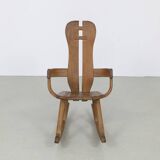 Brutalist Rocking Chair in Solid Oak by De Puydt, 1970s