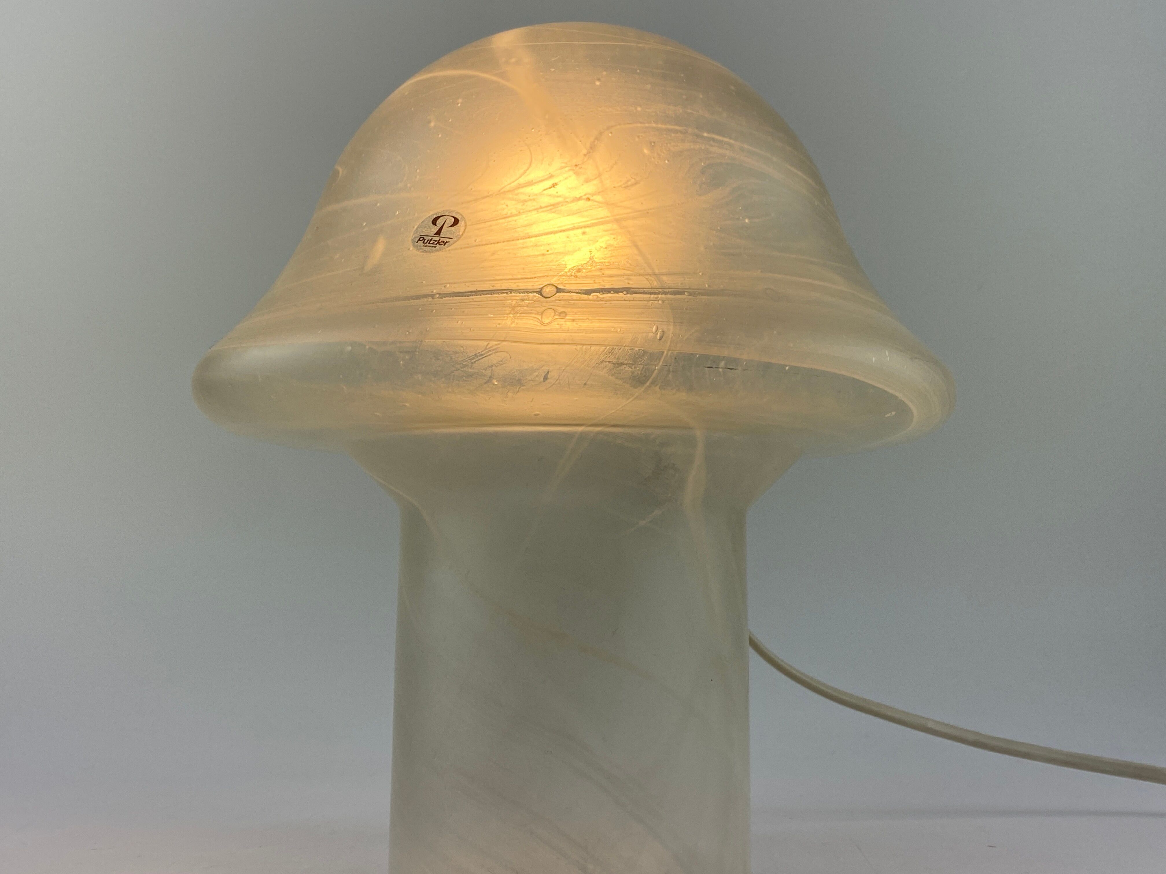 White clear glass peill and putzler mushroom table lamp