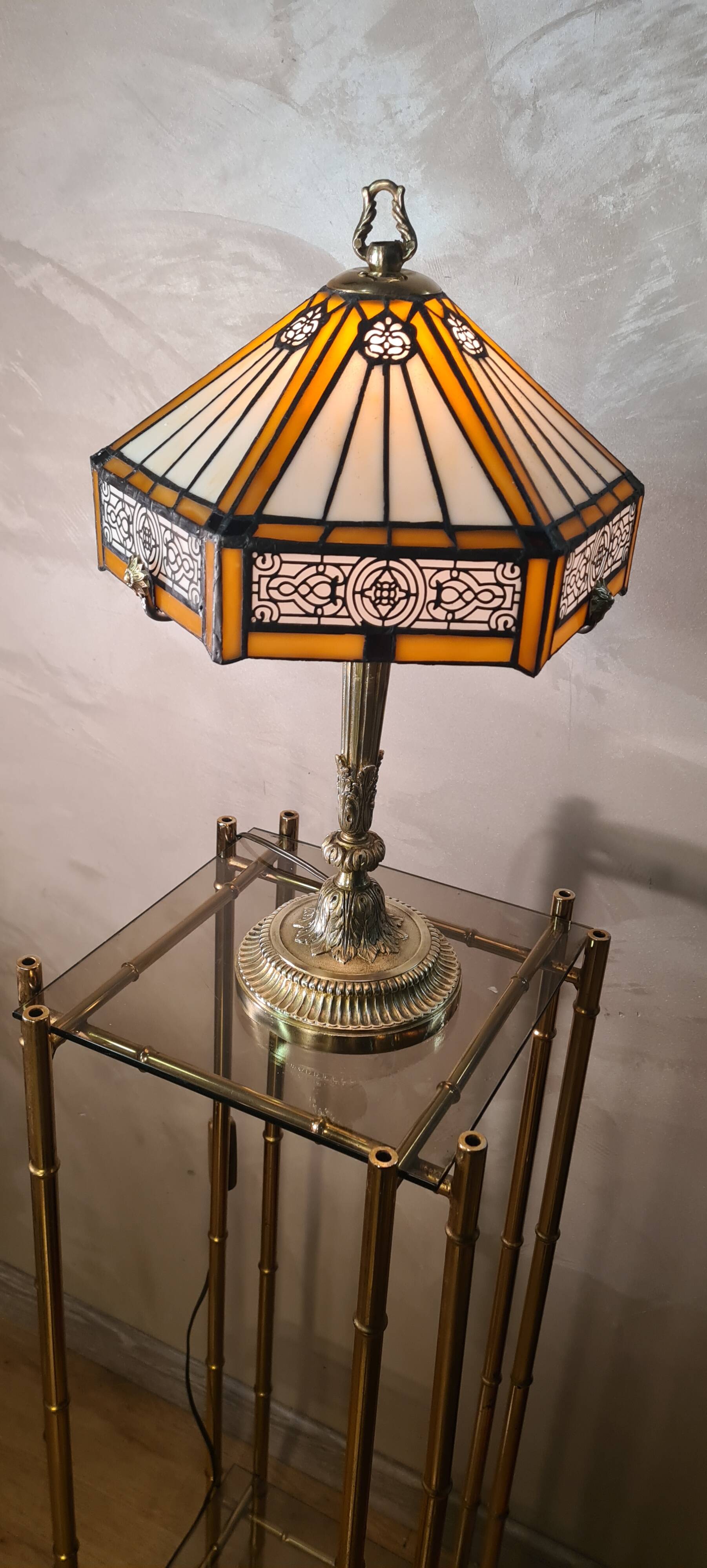 solid bronze lamp france 1960 tyffany style lampshade very beautiful 50x25 elec ok