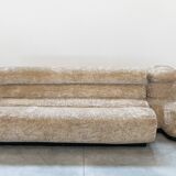 Beige chenille sectional sofa, 3 pieces, 1970s