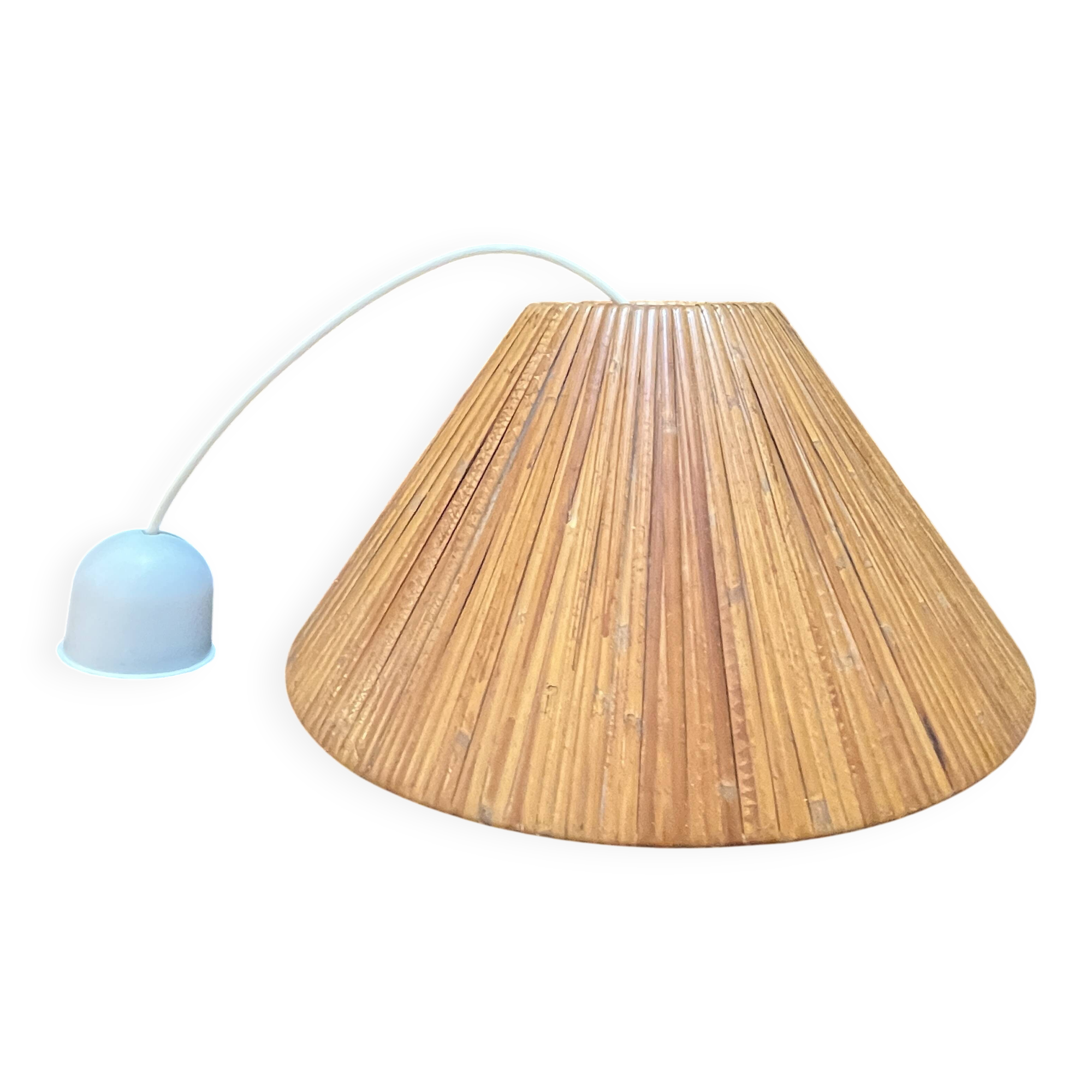 Vintage wicker or rattan conical pendant light from the 70s and 80s, bohemian chic