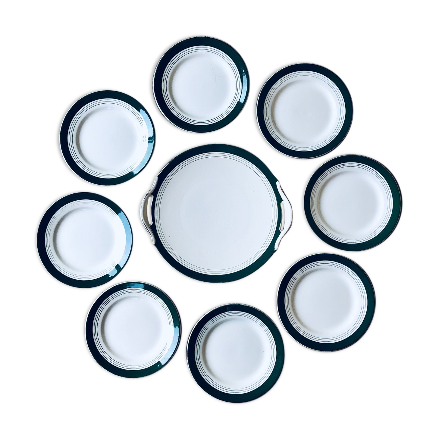 Digoin Sarreguemines green and white dessert service