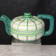 Vintage white ceramic teapot with green stripes marked Cerart Monaco