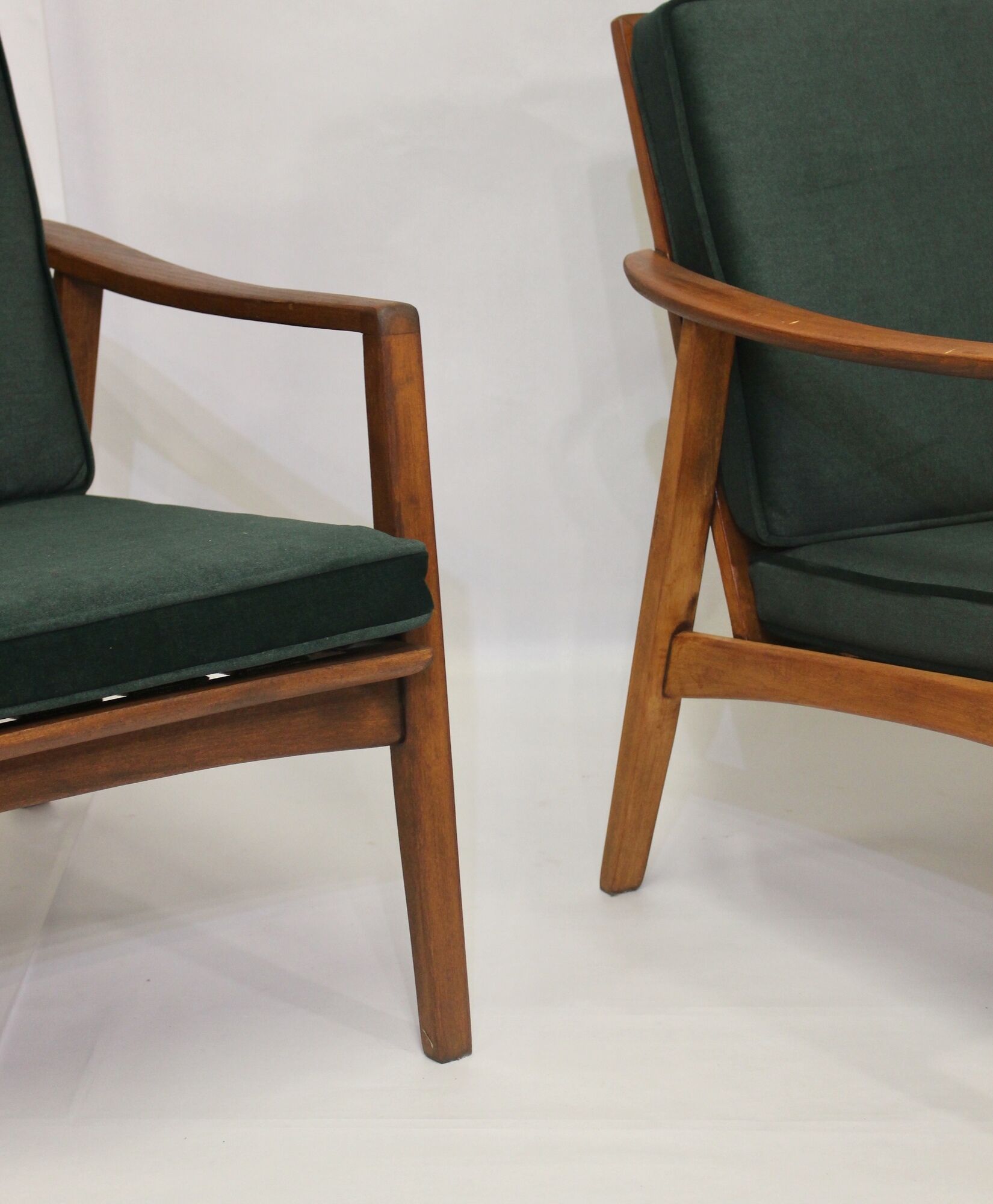 Pair of Scandinavian style armchairs, red velvet fir fabric 60s