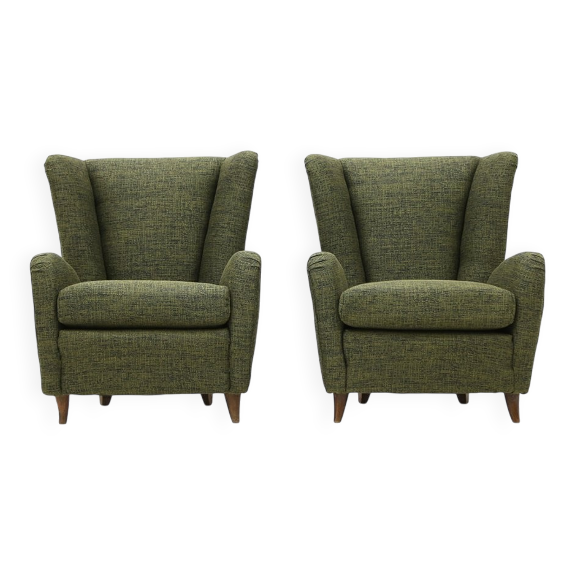 Set of green fabric armchairs, 1940s