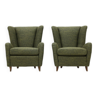 Set of green fabric armchairs, 1940s
