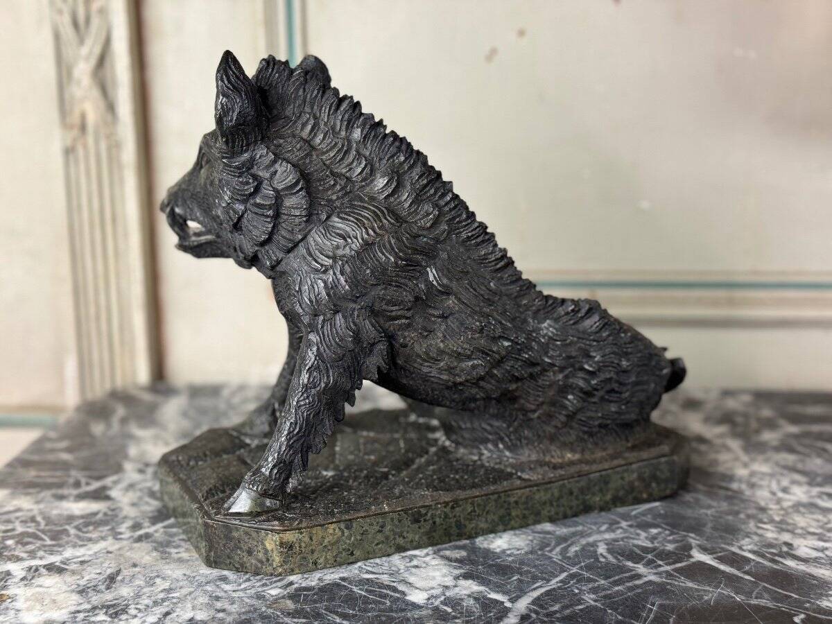 The Porcelino after Pietro Tacca, sculpture in green serpentine marble, Italy 19th century.