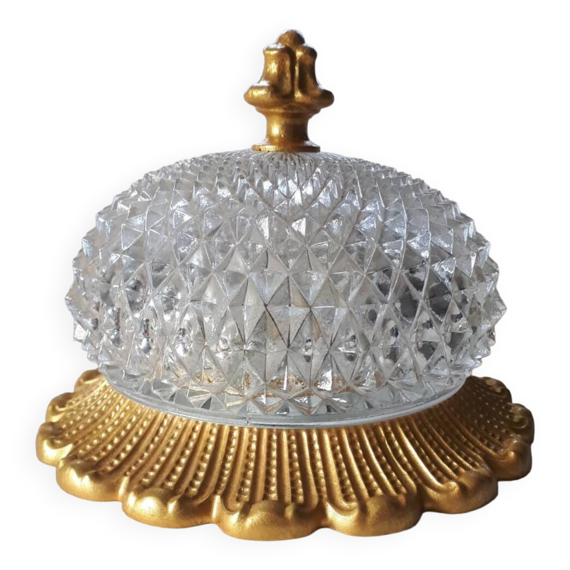 Vintage Limburg a610 gold textured diamond point glass ceiling light 1960s 1970s