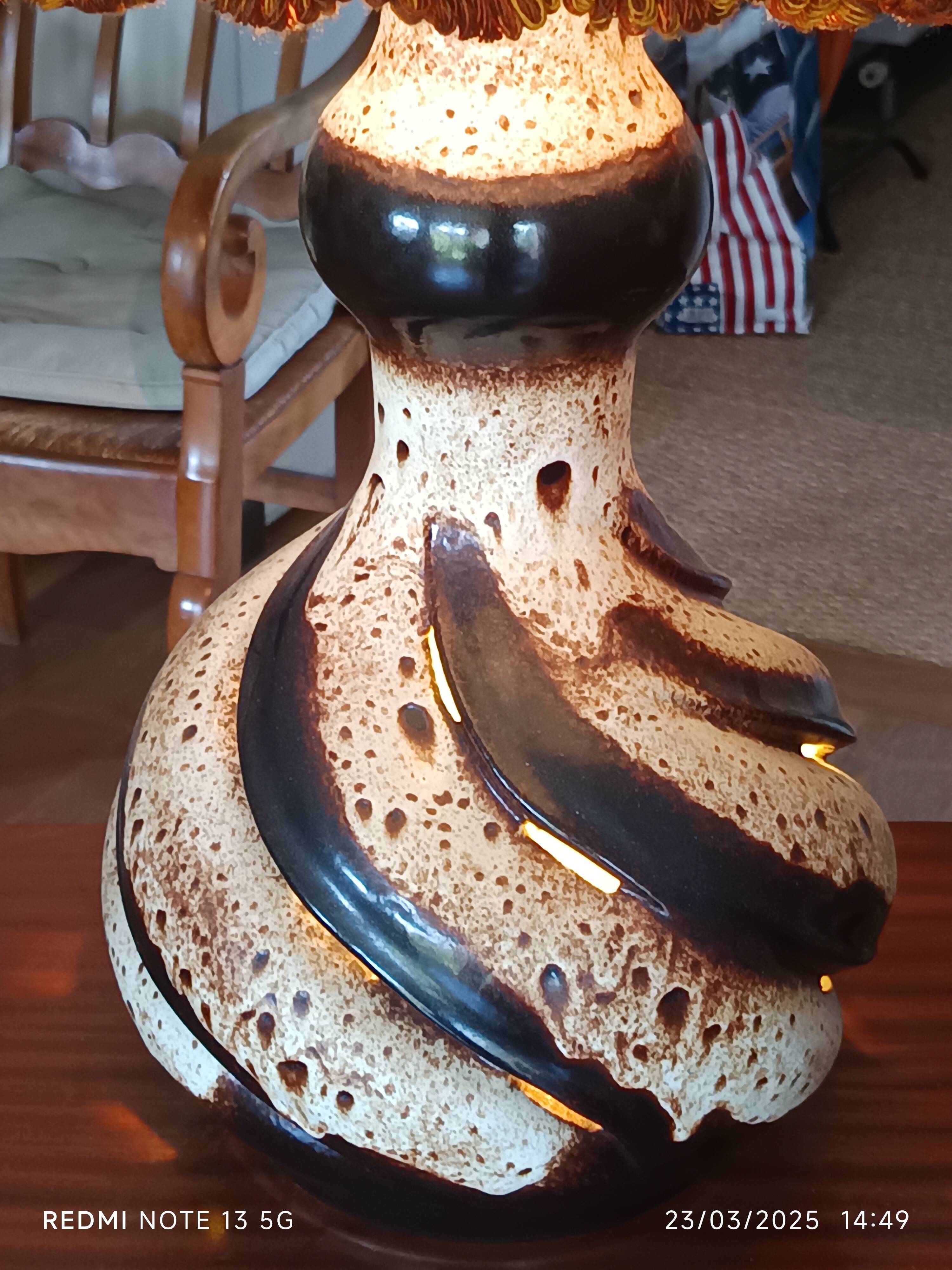 large ceramic lamp from the 70s with retro lighting
